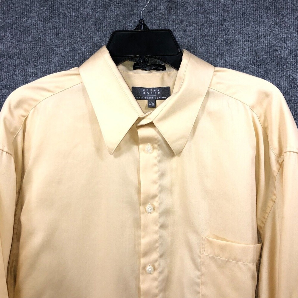 Crazy Horse‎ Dress Shirt Men's Size 17.5 34-35 Pale Yellow Button Up Sateen